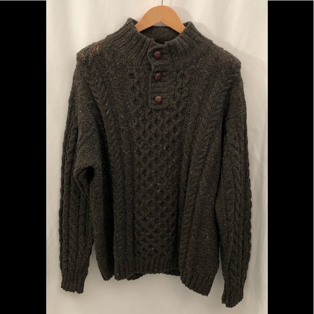 LL Bean Mens Fisherman Wool Knit Gray Sweater XXL